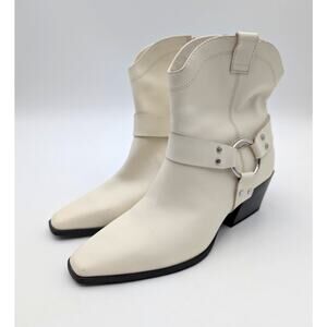 Open Edit Enzo Western Ankle Boot Square Toe Women's Ivory Size US6.5M EU36.5